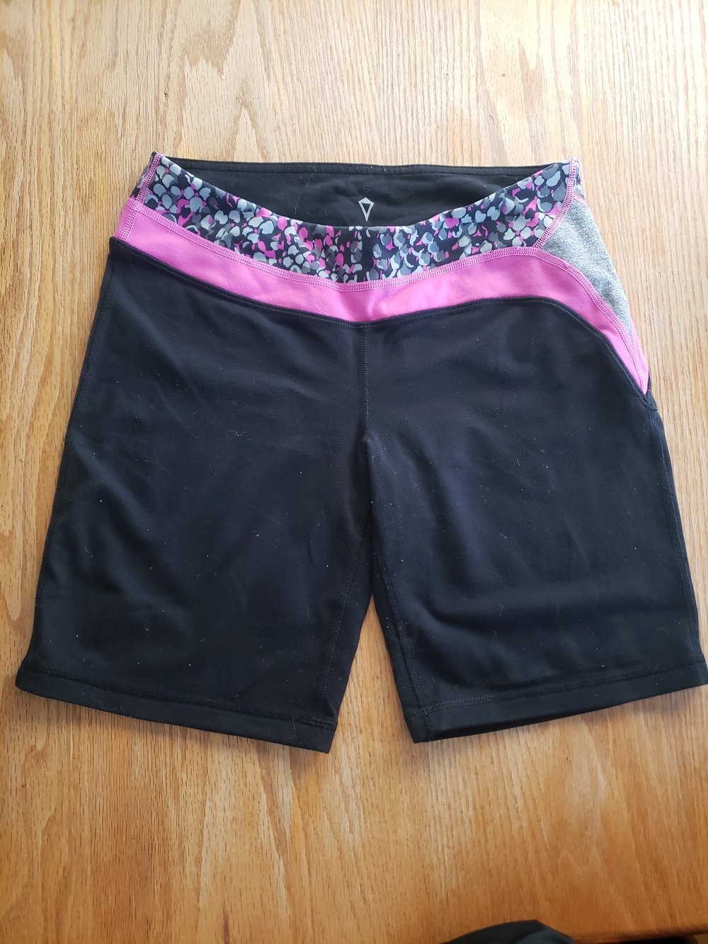 Ivivva Black Athletic Shorts with Pink Trim and Patterned Waistband